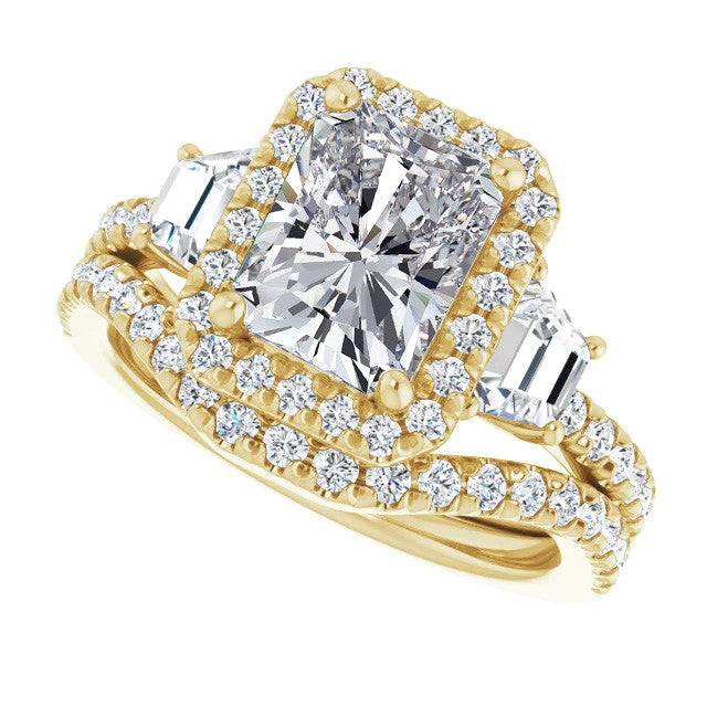Emerald / Radiant Three Stone style Engagement Ring
