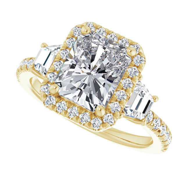 Emerald / Radiant Three Stone style Engagement Ring