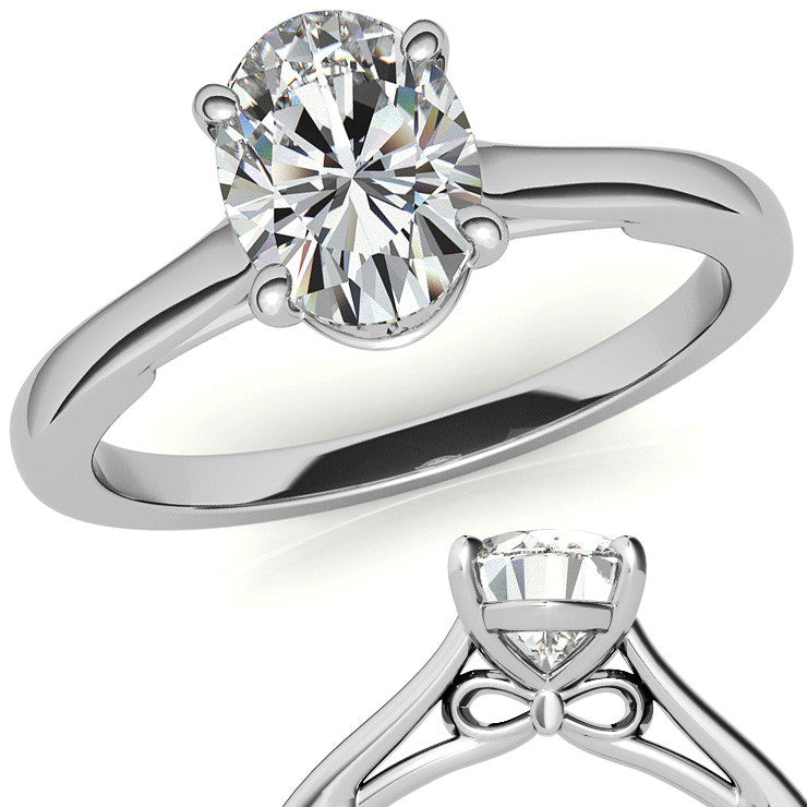 Oval Solitaire Engagement Ring with Bow Accent