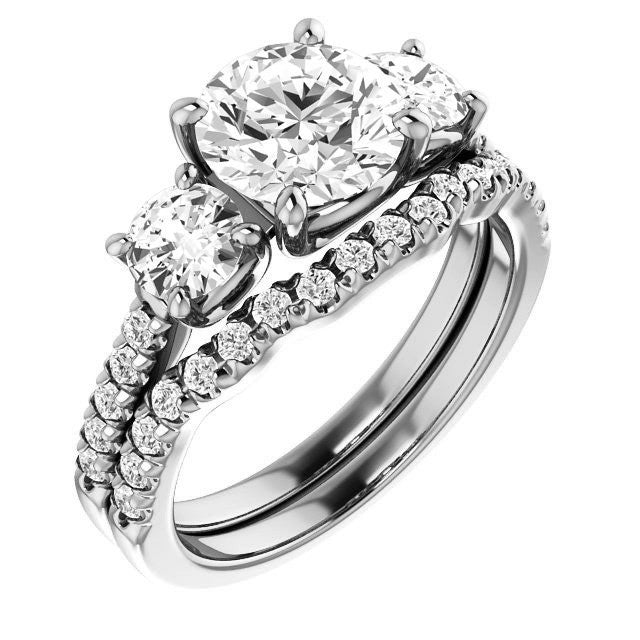 Round Brilliant Moissanite 3-Stone Engagement Ring