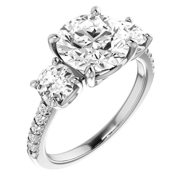Round Brilliant Moissanite 3-Stone Engagement Ring