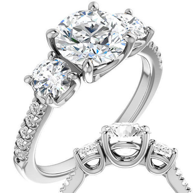 Round Brilliant Moissanite 3-Stone Engagement Ring