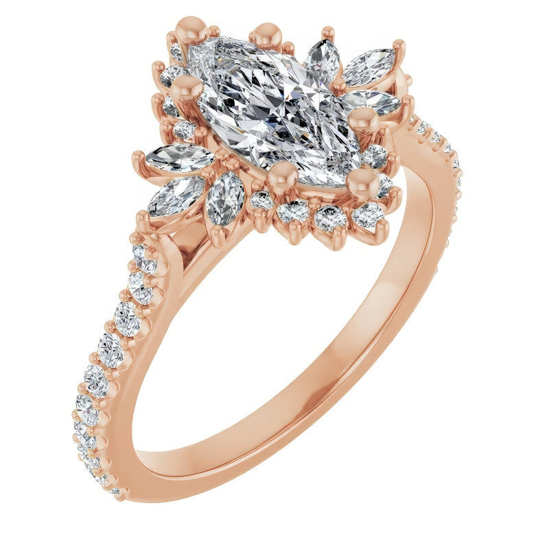 Marquise Halo Moissanite Cathedral Engagement Ring