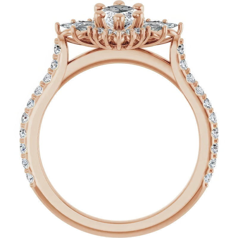 Marquise Halo Moissanite Cathedral Engagement Ring