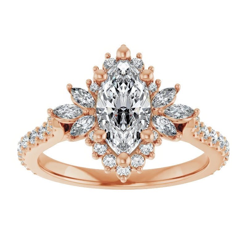 Marquise Halo Moissanite Cathedral Engagement Ring