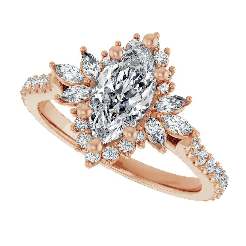 Marquise Halo Moissanite Cathedral Engagement Ring