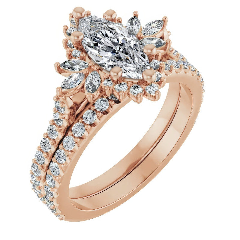 Marquise Halo Moissanite Cathedral Engagement Ring