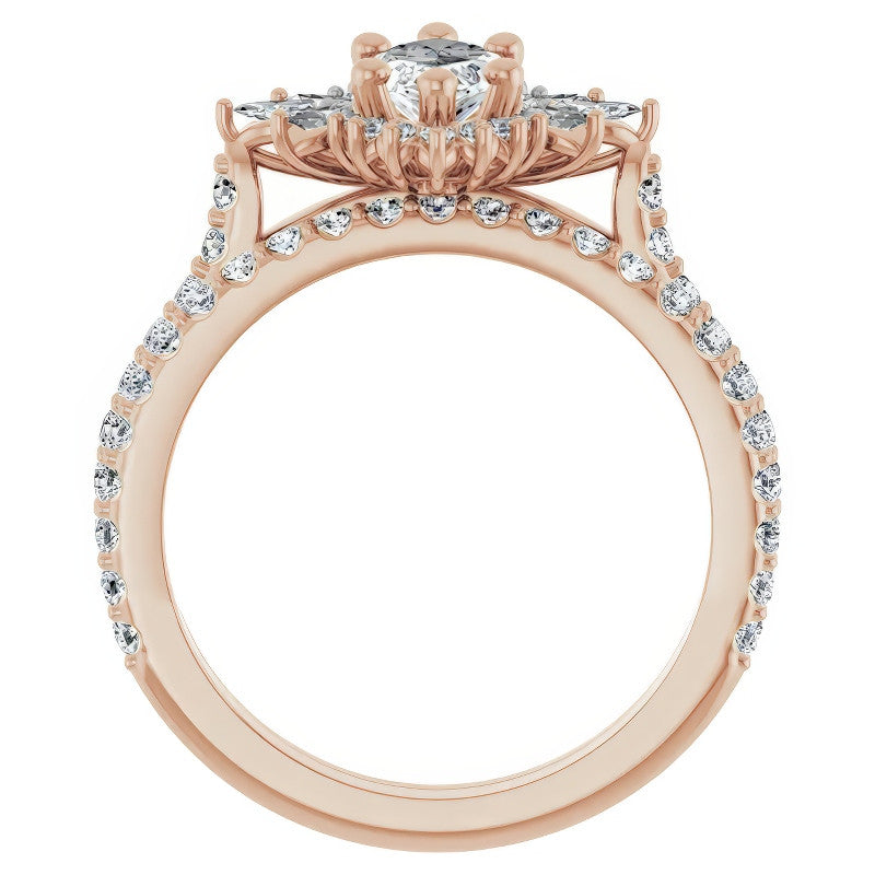 Marquise Halo Moissanite Cathedral Engagement Ring