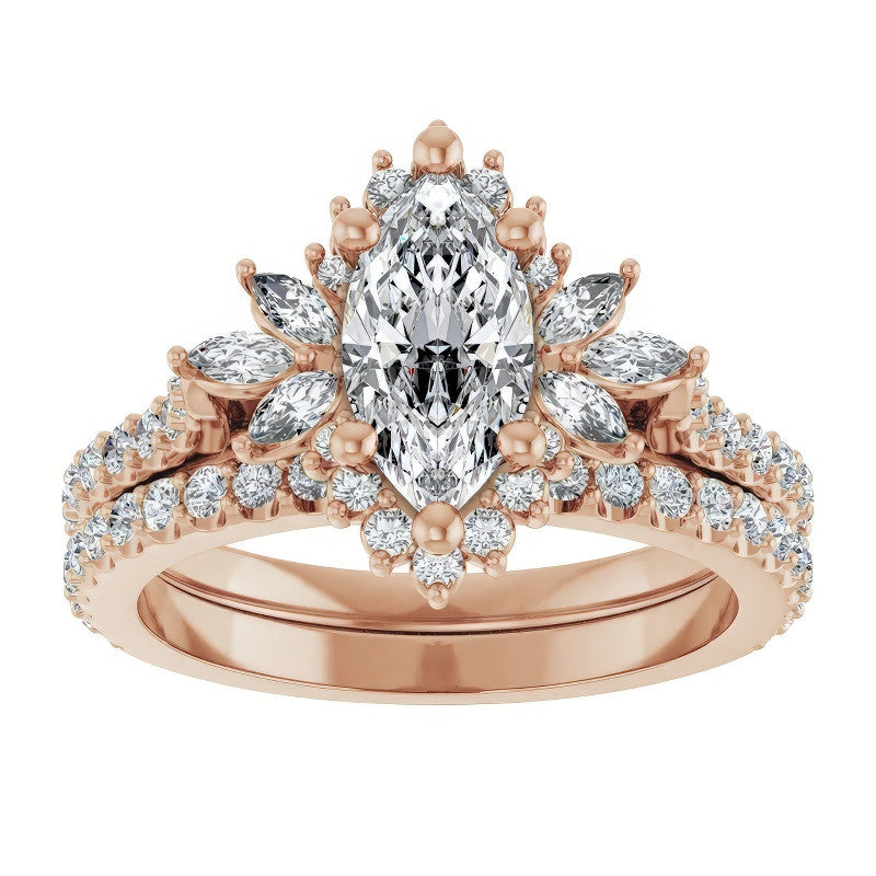 Marquise Halo Moissanite Cathedral Engagement Ring