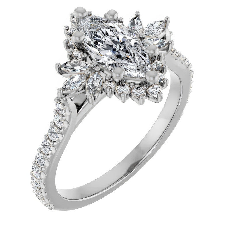 Marquise Halo Moissanite Cathedral Engagement Ring