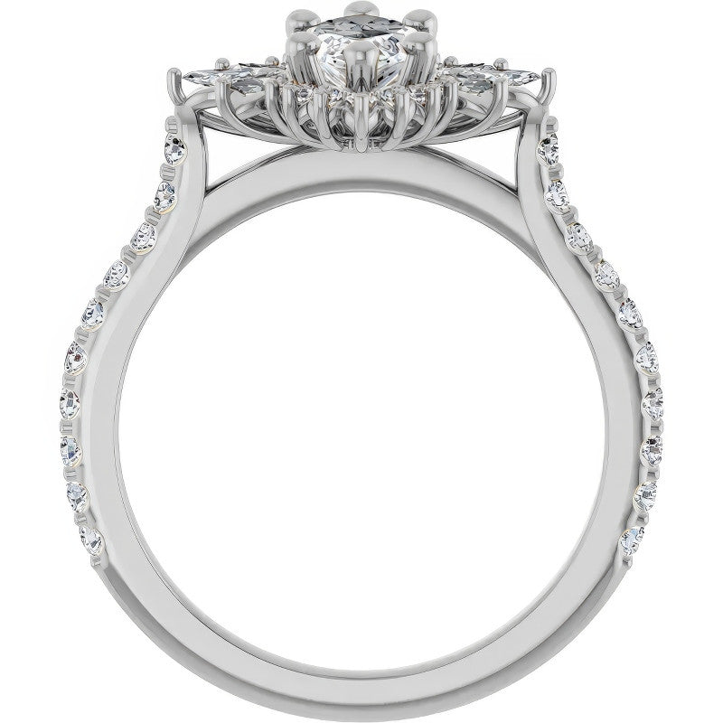 Marquise Halo Moissanite Cathedral Engagement Ring