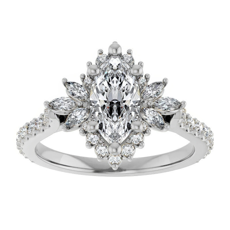 Marquise Halo Moissanite Cathedral Engagement Ring