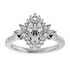 Marquise Halo Moissanite Cathedral Engagement Ring