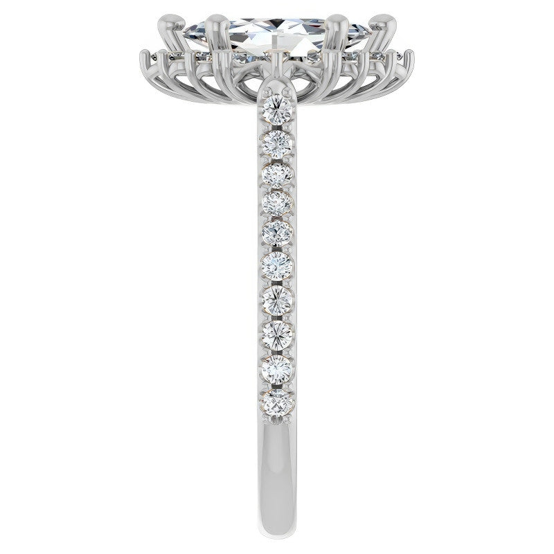 Marquise Halo Moissanite Cathedral Engagement Ring