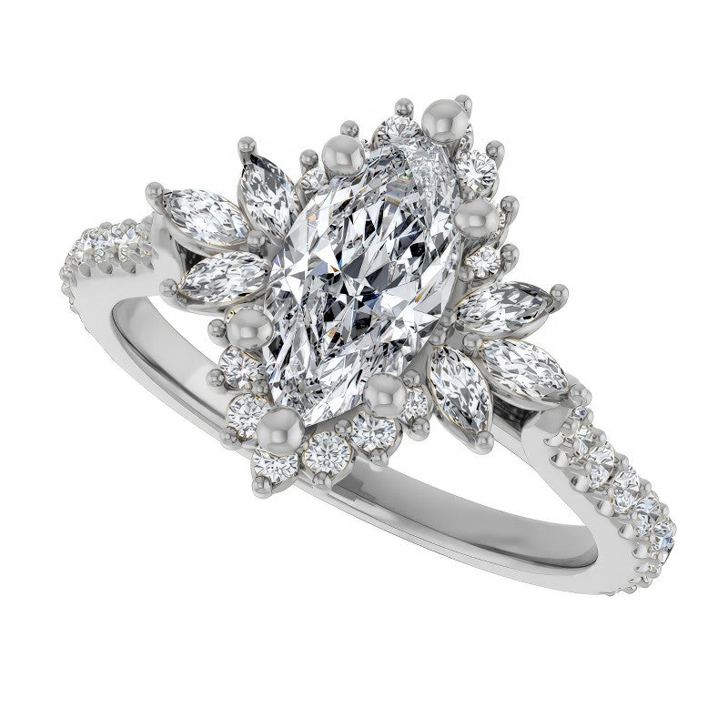 Marquise Halo Moissanite Cathedral Engagement Ring