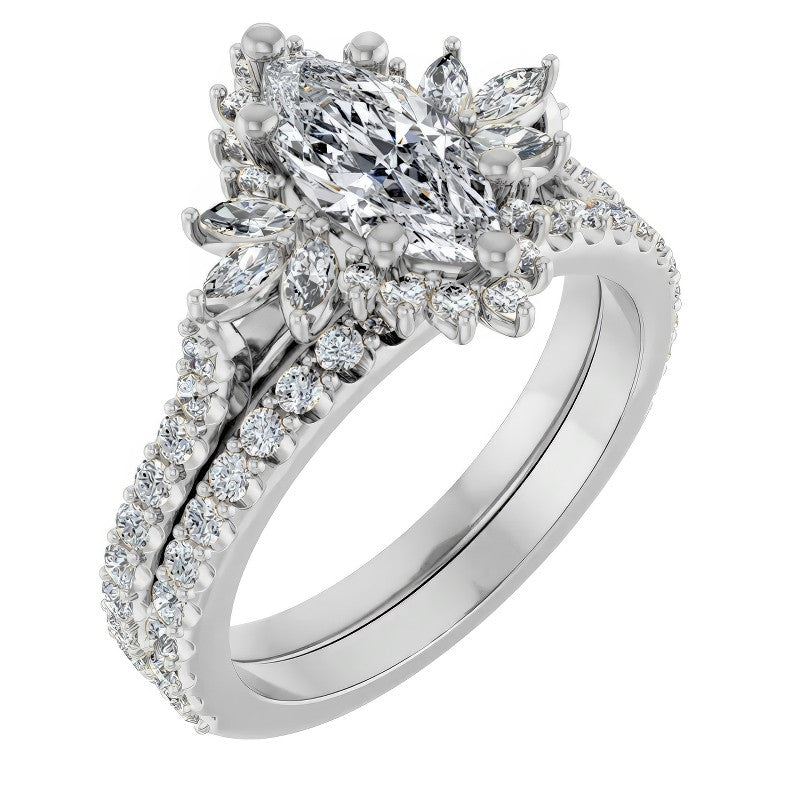 Marquise Halo Moissanite Cathedral Engagement Ring