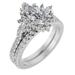 Marquise Halo Moissanite Cathedral Engagement Ring