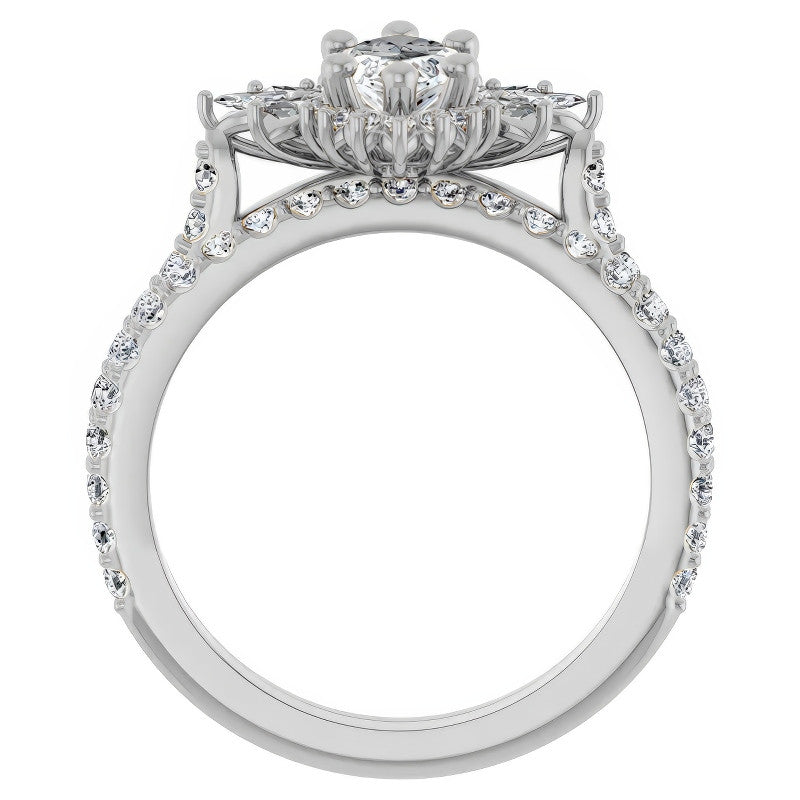 Marquise Halo Moissanite Cathedral Engagement Ring