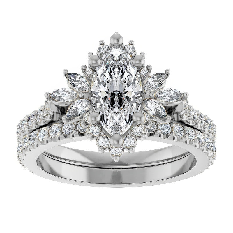 Marquise Halo Moissanite Cathedral Engagement Ring