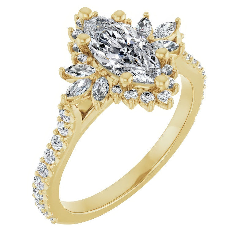 Marquise Halo Moissanite Cathedral Engagement Ring