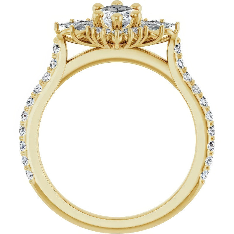 Marquise Halo Moissanite Cathedral Engagement Ring