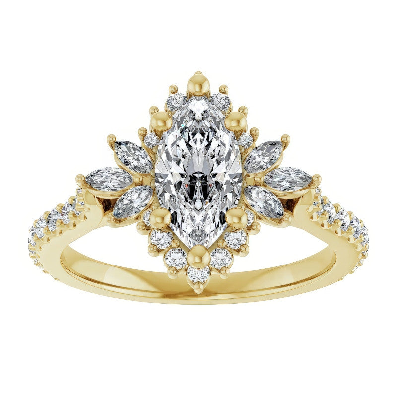 Marquise Halo Moissanite Cathedral Engagement Ring