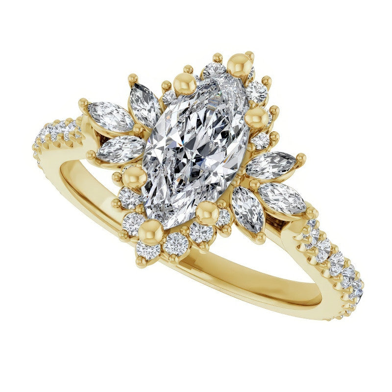 Marquise Halo Moissanite Cathedral Engagement Ring