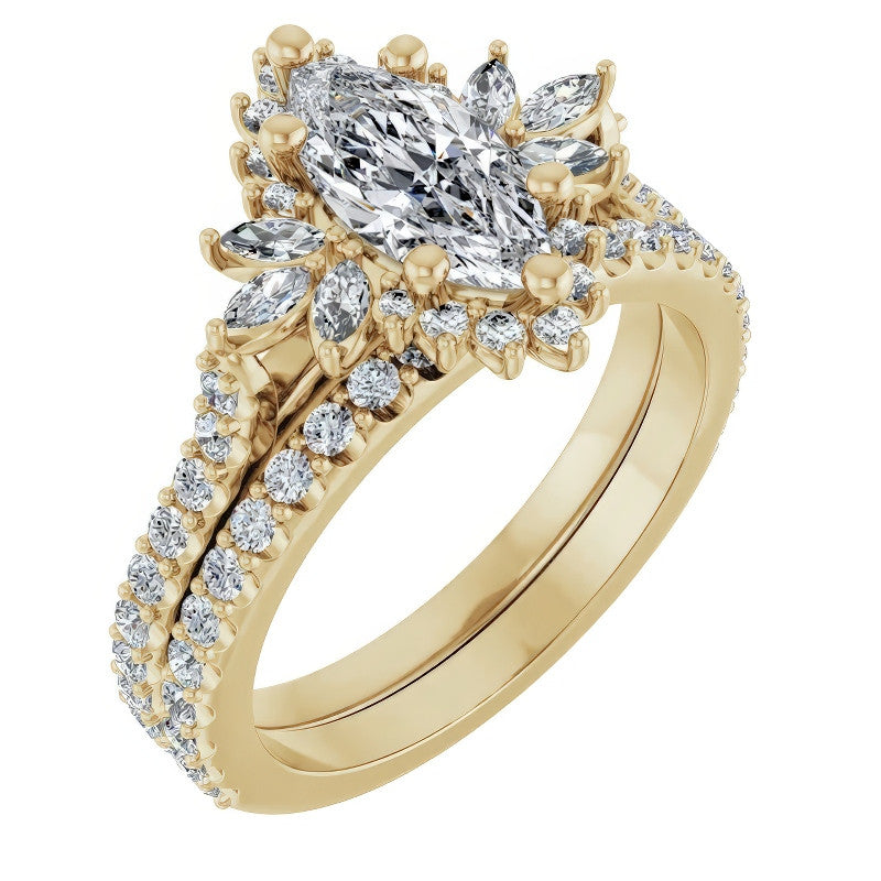 Marquise Halo Moissanite Cathedral Engagement Ring