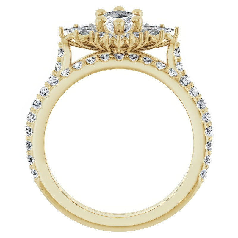 Marquise Halo Moissanite Cathedral Engagement Ring
