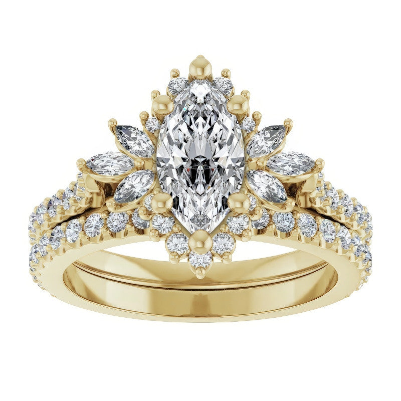 Marquise Halo Moissanite Cathedral Engagement Ring