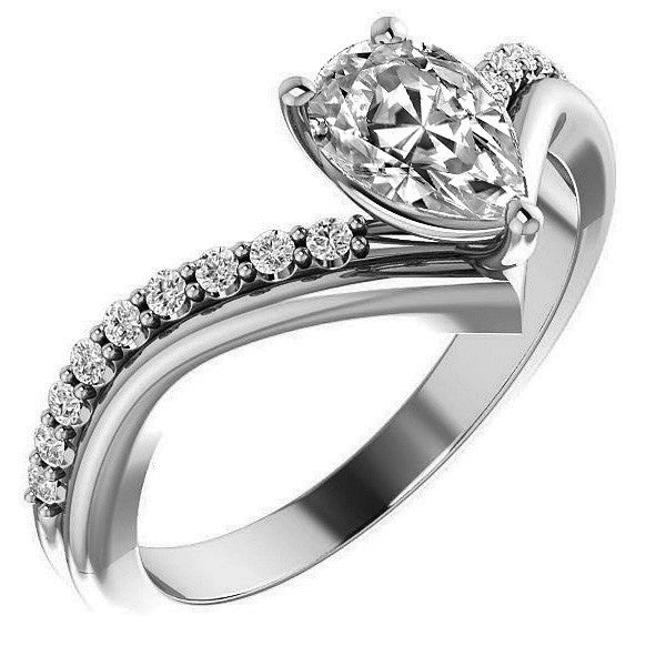 Pear Moissanite Asymmetrical Engagement Ring