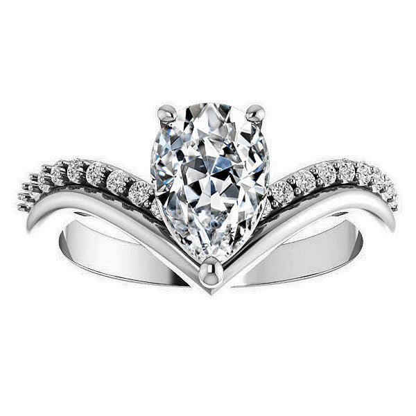 Pear Moissanite Asymmetrical Engagement Ring