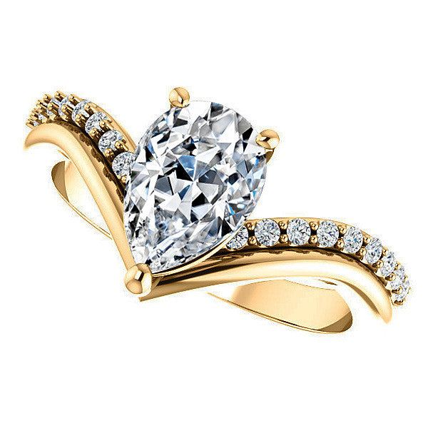 Pear Moissanite Asymmetrical Engagement Ring