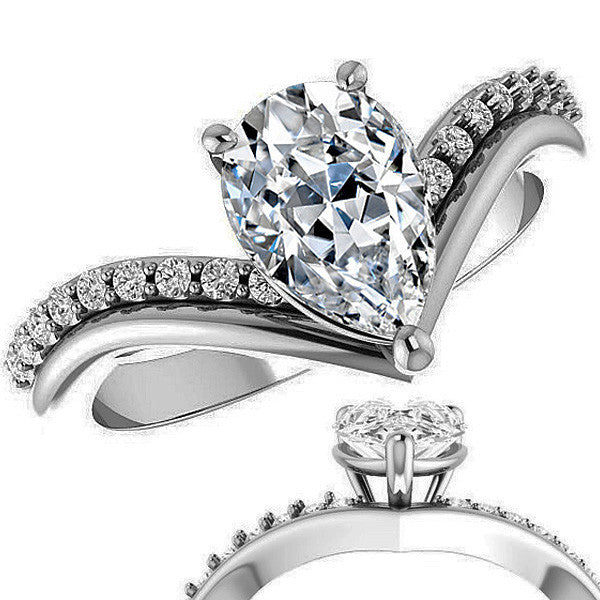 Pear Moissanite Asymmetrical Engagement Ring