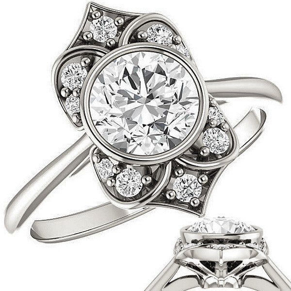 Round Moissanite Unique Engagement Ring