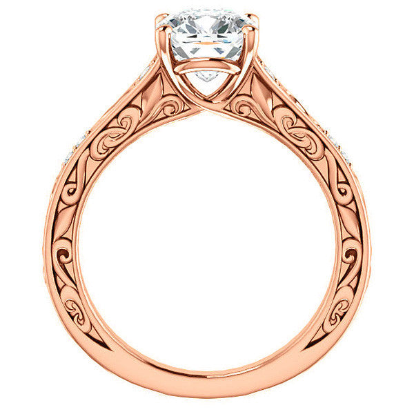Cushion cut Moissanite Engagement Ring with Floral Accents