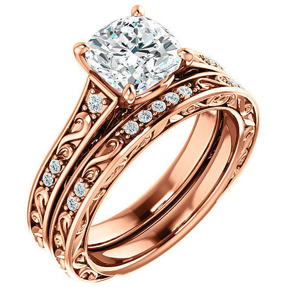 Cushion cut Moissanite Engagement Ring with Floral Accents