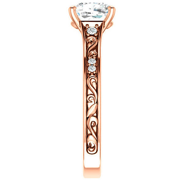 Cushion cut Moissanite Engagement Ring with Floral Accents