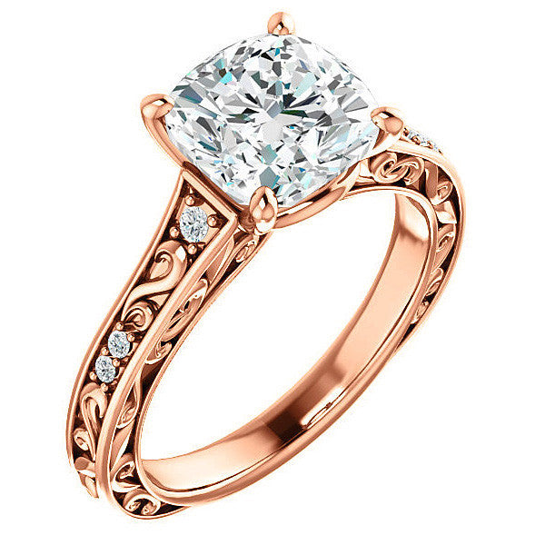 Cushion cut Moissanite Engagement Ring with Floral Accents