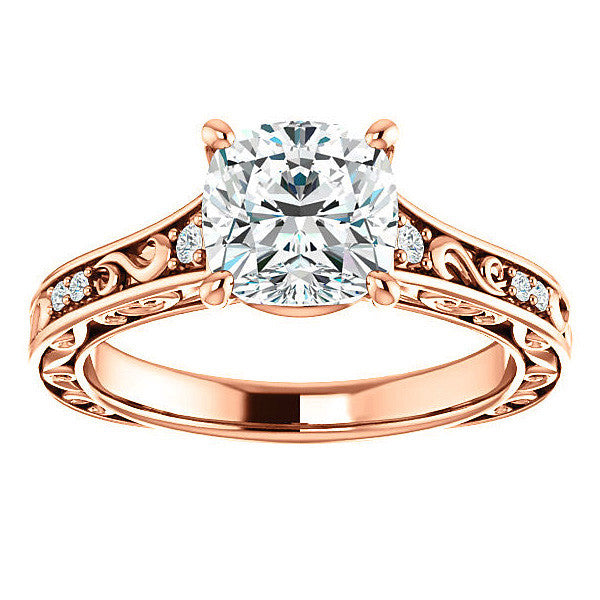 Cushion cut Moissanite Engagement Ring with Floral Accents