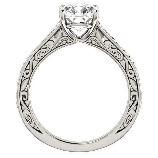 Cushion cut Moissanite Engagement Ring with Floral Accents