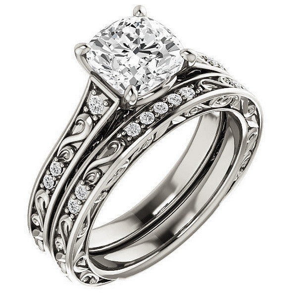 Cushion cut Moissanite Engagement Ring with Floral Accents