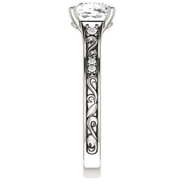 Cushion cut Moissanite Engagement Ring with Floral Accents