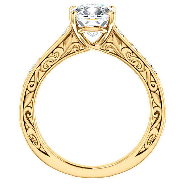 Cushion cut Moissanite Engagement Ring with Floral Accents