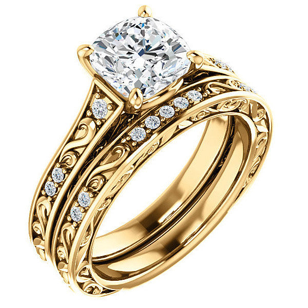 Cushion cut Moissanite Engagement Ring with Floral Accents