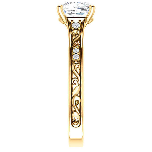 Cushion cut Moissanite Engagement Ring with Floral Accents