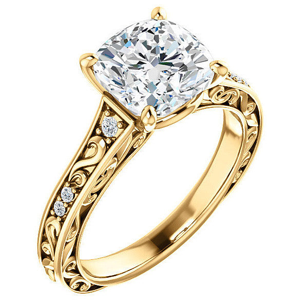 Cushion cut Moissanite Engagement Ring with Floral Accents