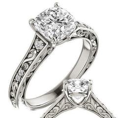 Cushion cut Moissanite Engagement Ring with Floral Accents