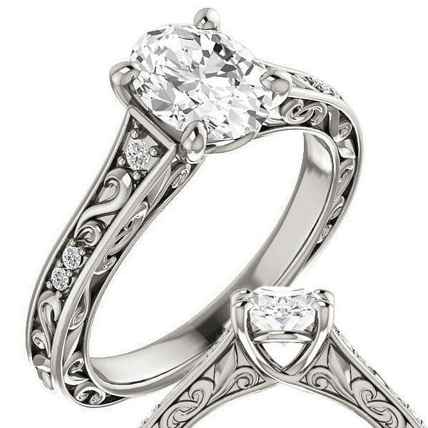 Oval Moissanite Cathedral Engagement Ring