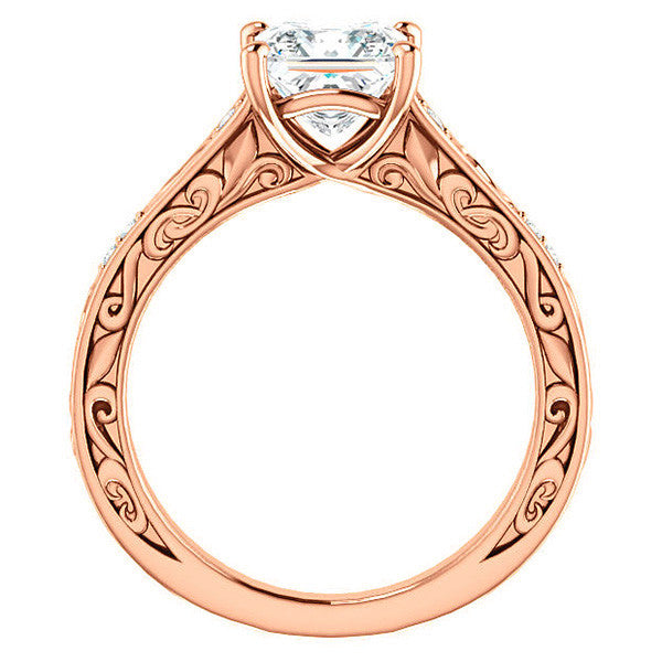 Princess Moissanite Engagement Ring with Floral Design